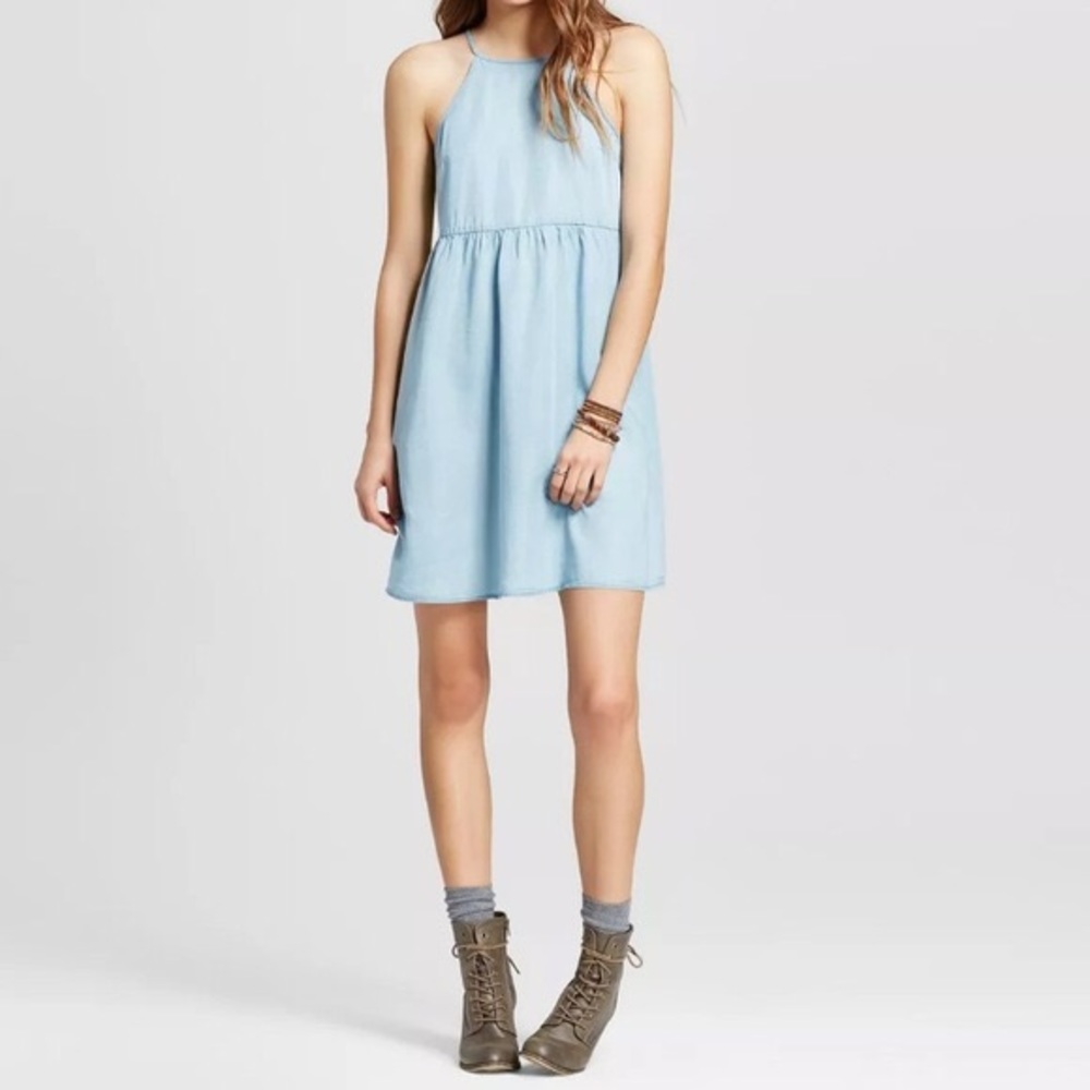 Chambray High Neck Dress